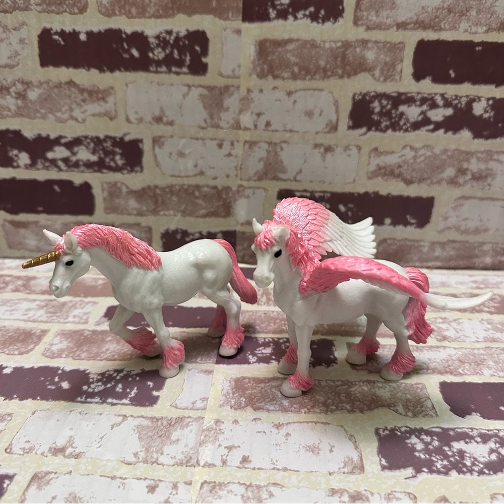 Sparkly pegasus Horses Pink and White Unicorn Figurines
